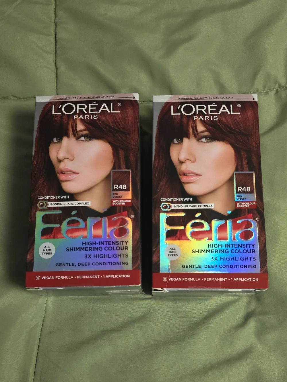 L'Oreal Paris Feria Shimmering Permanent Hair Color, R48 Red Velvet, 2pk